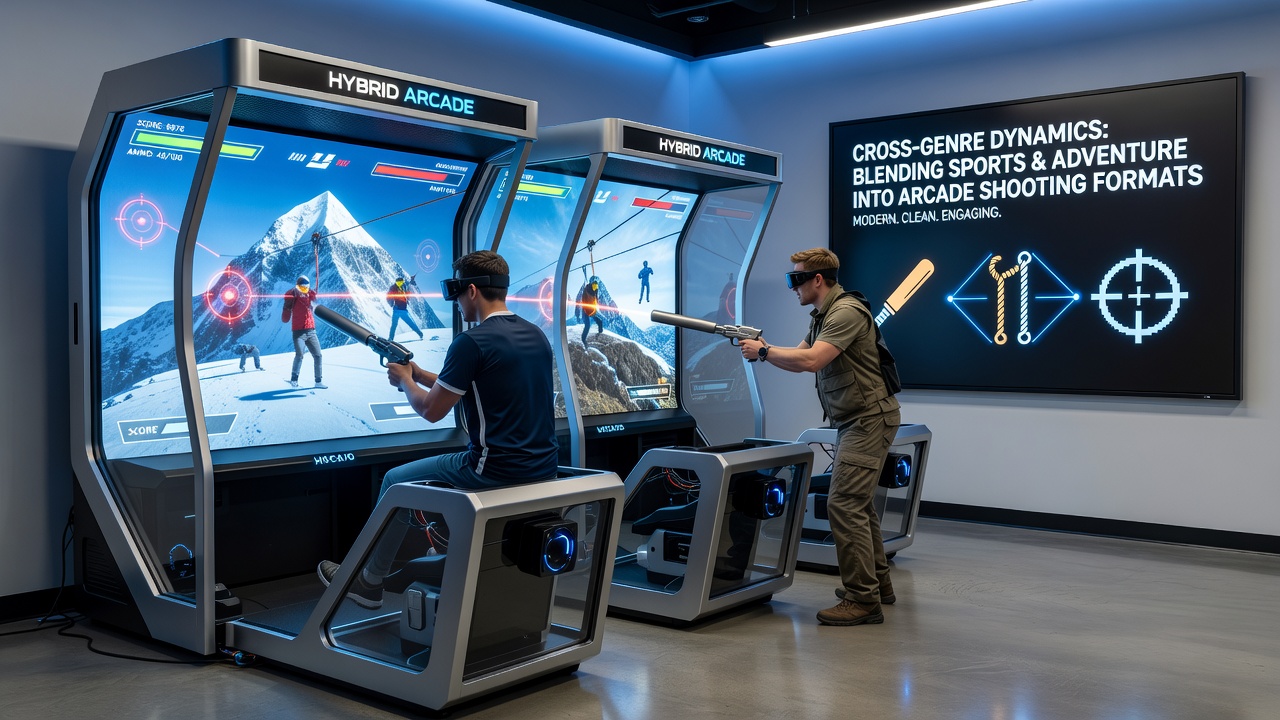 Player character navigating an adventure zone with integrated shooting targets and sports challenge markers