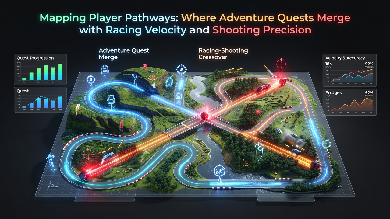 Strategic team coordination during a merged racing and shooting phase in multiplayer arena