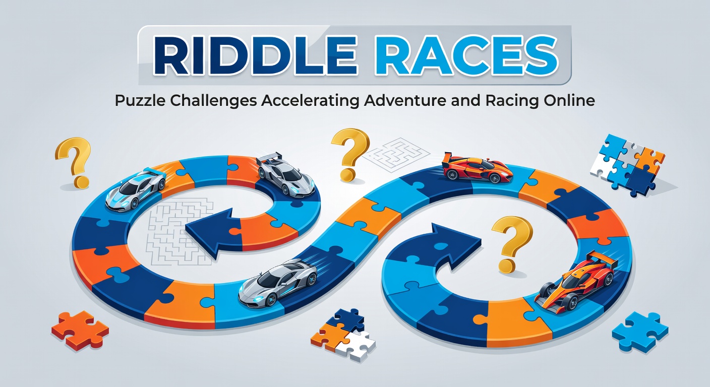 Dynamic screenshot of a riddle race game showing a player solving a puzzle mid-race on a vibrant digital track