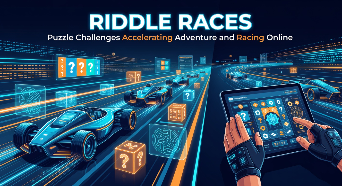 Close-up of multiplayer riddle race interface with players collaborating on a glowing puzzle overlay during a high-speed chase