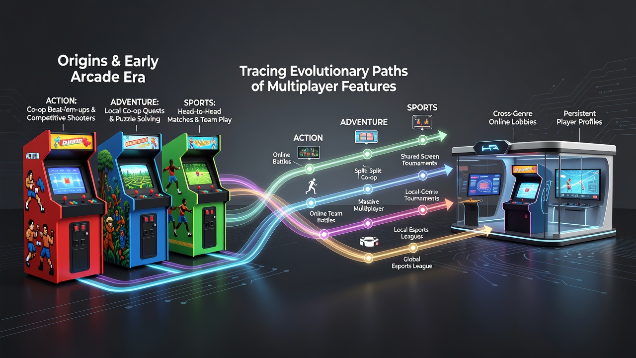 Early arcade cabinet showing side-by-side multiplayer controls for action and sports games