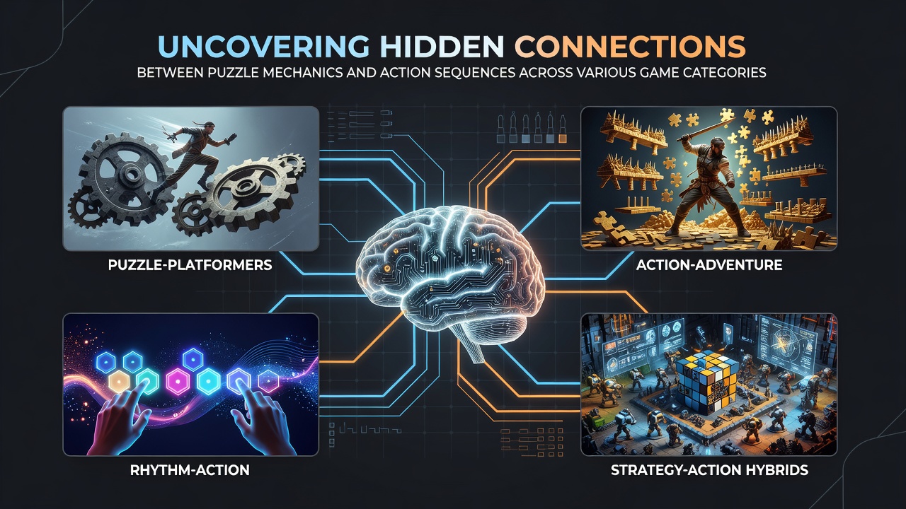 Diagram showing flow between puzzle solving and dynamic action gameplay in mixed-genre titles