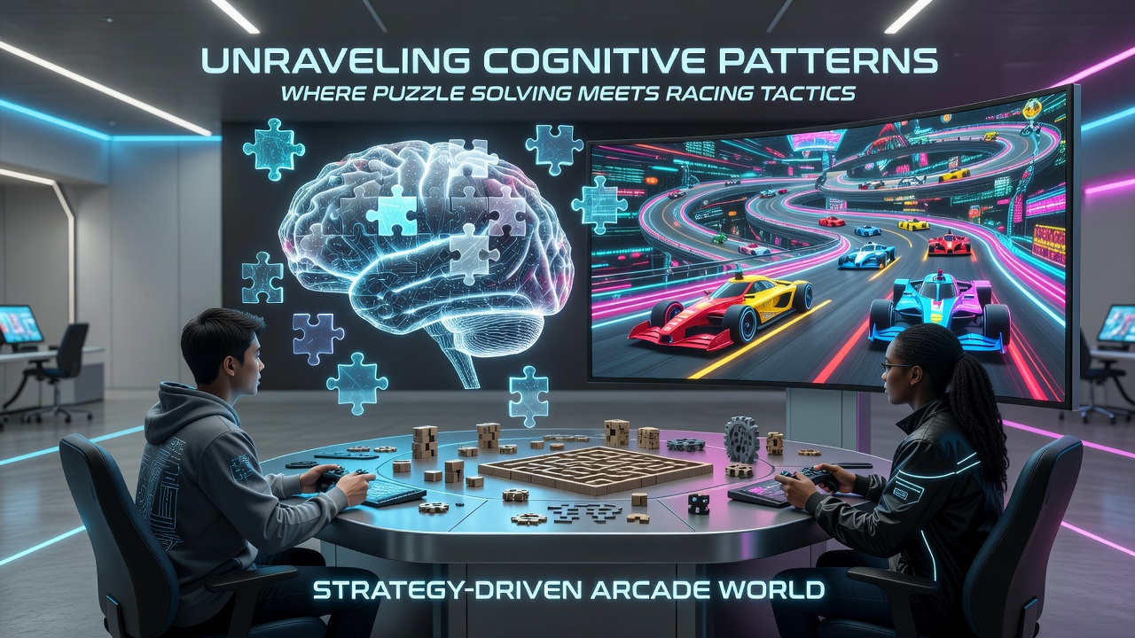 Diagram showing overlapping cognitive processes during combined puzzle and racing gameplay