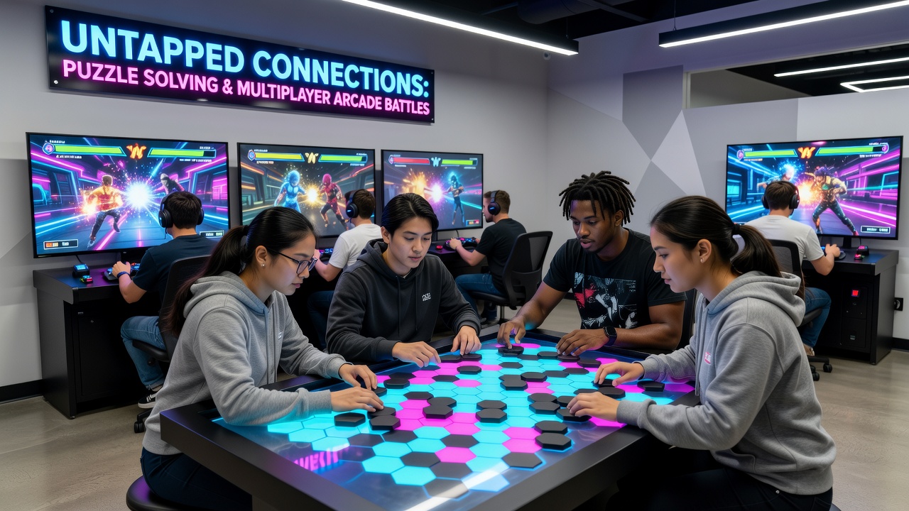 Detailed view of puzzle interfaces integrated into a multiplayer arcade battle screen