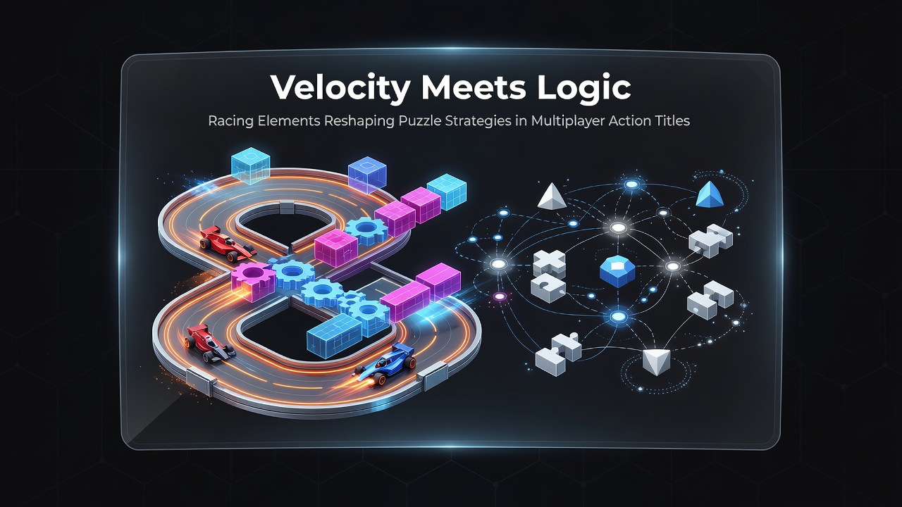 Detailed view of a multiplayer puzzle arena incorporating racing tracks and logical barriers