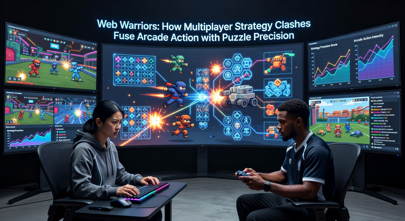 Close-up of puzzle grid in Web Warriors gameplay, with arcade action trails and strategy unit deployments highlighting fused mechanics